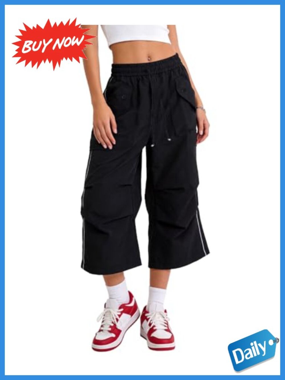 Cropped Cargo Capri Pants Wide Leg Drawstring Y2K Streetwear